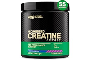 Optimum Nutrition Creatina Micronizada en Polvo, Sabor Frambuesa Azul, 247.5g, 55 Servicios