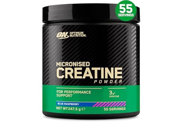 Optimum Nutrition Creatina Micronizada en Polvo, Sabor Frambuesa Azul, 247.5g, 55 Servicios