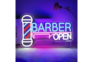 ineonlife Barber Open Neon,Open Scritte Neon per la Decorazione Della Parete, Scritta Led Insegna per Parrucchiere,Apertura Salone di Bellezza