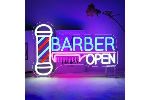 ineonlife Barber Open Neon LED,Open Enseigne Lumineuse pour Décoration Murale,Néon Led Signe pour Salon de Coiffure,Ouverture du Salon de Beauté