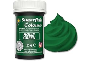 ‎SUGARFLAIR COLOURS Sugarflair Lebensmittelfarbpaste Holly Green, Konzentrierte Spectral Lebensmittelfarbe für Buttercreme, Zuckerpaste, Zuckerguss, Kuchenmischungen, Macarons und mehr! - 25g