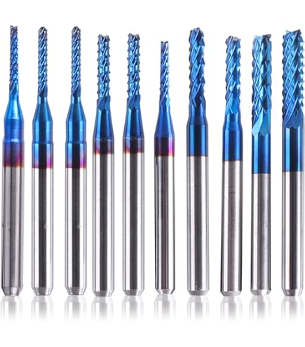 QUARKZMAN 10 CNC-Fräser Bits | 1/8 Zoll Schaft, 1,6 Mm Schneidendurchmesser | Blau Beschichtetes Wolframkarbid | Für PCB, Holz, Alu & Stahl