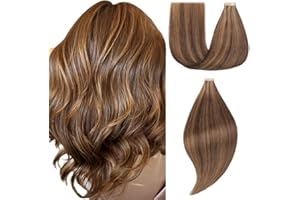 EINbeauty Extension Cheveux Naturel Adhesif 20pcs Extension Adhesive Cheveux Naturel 45cm 40g Marron foncé avec brun clair Extension Cheveux Naturel Cheveux Humain Adhesif(18Pouce,P2/10#)