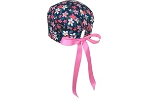 CALOMED Calot de Bloc Charlotte Chapeau Infirmière Bonnet en Tissu pour Personnels de Santé ou Pâtissier Modèle Court Femme ou Homme Cheveux Courts (Fleurs Roses)