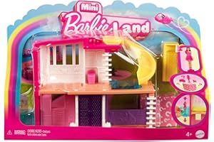 Barbie Mini BarbieLand - Mini Casa dei sogni 3, playset con bambola Barbie da 3,8 cm a sorpresa, mobili, accessori, ascensore e piscina inclusi, giocattolo per bambini, 4+ anni, HYF47