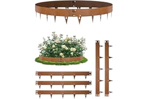 Sararoom 20cm Height Lawn Edging, 5 Pack Flexible Decorative Cor-Ten Steel Garden Edging Border, Maintenance-Free Landscape Edging, No-Dig Hammer-in Heavy Duty Lawn Edging Strip - Total Length 5.37m