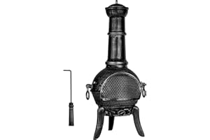 STILISTA® Terrassenofen 112 cm aus Gusseisen mit Funkenschutz und Schürhaken, Silber Grau