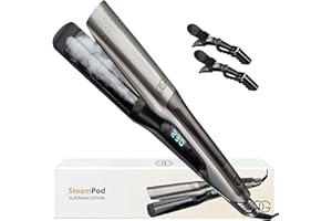 Lisseur Cheveux Platinum Golden Goods Steampod Pro, Lisseur Vapeur puissante, Fer a Boucler 10 réglages de température jusqu'à 230ºC, Tous types de cheveux Céramique et ionique, Lisseur Cheveux