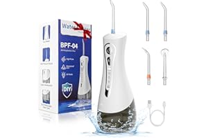 QWYZOR Elektrische Munddusche Kabellos, DIY 4 Modi Water Flosser for Teeth mit 4 Düsen & 320ml Wassertank, Zahndusche Oral Irrigator Zähne IPX7 Wasserdicht USB Wiederaufladbarer für Reise und Homful