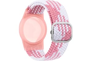 AMZPAS Air Tag Wristband for Kids, Stretchy Adjustable Nylon Air tag Holder for Kids with Full Coverage Design (Pink/White)