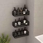 3&rsquo;l&uuml; Banyo D&uuml;zenleyici Organizer Siyah, Yapışkanlı Duş Rafı Şampuanlık Havluluk Havlupan Askısı, Banyo Mutfak Duvar (Siyah, 3