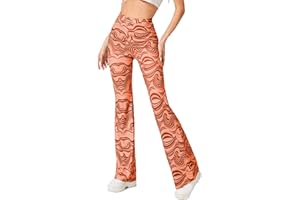 EVELUST Festival Flare Hosen Für Damen - 70er Jahre Outfit Hippie Kleidung Flower High Waist Breite Bein Flair Leggings Rave Disco Kostüm Palazzo Schlaghose Sommer Bell Bottom