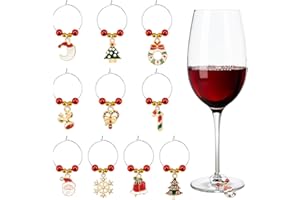 MELLIEX 10 Pièces Noël Verre à Vin Charms Anneau Marqueurs pendentifs Boivent des Étiquettes pour la Décoration de Table de Bar de Fête de Noël