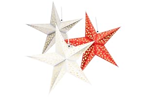 COM-FOUR® 3x swiecaca gwiazda w 3D z diodami LED - Gwiazdka swiateczna z oswietleniem LED i zegarem - Premium papierowa gwiazda do zawieszenia