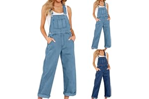 ARESTORY Womens Denim Jumpsuit UK Clearance Long Playsuit with Pocket Ladies Sleeveless Dungarees Summer Jeans Playsuit Casual Romper Adjustable Straps Overalls Loose Romper Baggy Bodycon Jumpsuits