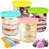 Diealles Shine Ice Cream Containers for Ninja Creami Deluxe Pints, 4 Pieces Ice Cream Container for NC501 NC500, Pint Contain