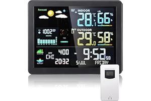 LYtech Estación Meteorológica Inalámbrica Estación Inalámbrica con Sensores Exteriores Alarma Termómetro Higrómetro Previsión del Tiempo Reloj del Aire Fases de la Luna Nivel de Confort Moho Riesgo