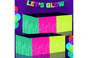 APUXXJUPA Glow in the Dark Party Supplies Fringe Table Skirt, 2 Pack Colorful Fluorescent Table Skirts Glow Streamers for Neon Birthday Party Decorations