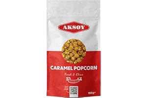 AKSOY Caramel Popcorn 150G – Gourmet Popcorn, Air-Popped and Handmade in the UK – Crunchy and Sweet Snack – No Artificial Flavours – Vegetarian Friendly Treat