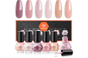 Modelones Vernis à Ongles, 6 PCS Brillant Séchage Rapide Vernis à Ongles Lot Neutre Nude Rosa, à Base D'eau Vernis Lot, DIY Nail Art Manucure, Cadeau pour Les Femmes