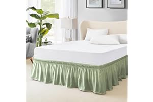 FreshCulture Mantovana giroletto queen size, con elastico avvolgente, per letto matrimoniale, facile da montare, con volant antipolvere di qualità alberghiera, per letto matrimoniale (verde salvia)