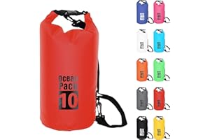 POPOYU Dry Bag 10L, Boat Dry Bags Red Waterproof Bag Dry Sack Roll Top Long Adjustable Shoulder Strap 2L/5L/10L/20L/30L/40L for Drifting Boating Kayaking Fishing Rafting Swimming Camping Canoeing Surfing