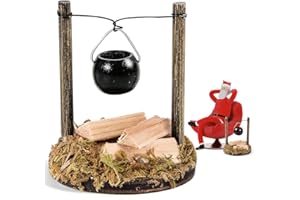 QXRXN Miniatur Wichtel Zubehör, 1/12 Miniatur Puppenhaus Zubehör Mini Lagerfeuer Mini Kessel Brennholz Feuerstelle Miniatur Kamin Deko, Wichtel Zubehör Weihnachten Lagerfeuer