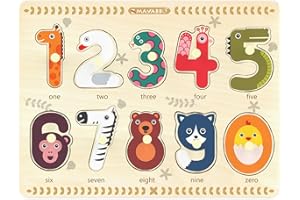 LIBOON Puzzles for Toddlers 3-4, Wooden Puzzles for Toddlers, Wood Peg Puzzle for Preschool Kids, Number Learning Baby Board Toy, 1 2 3 Shape Knob Puzzle for Girls Boys 36Months and Up