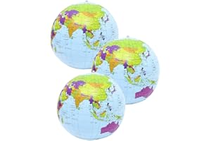 GAJUS 3pcs Globo Gonfiabile Mappamondo in PVC per Bambini, Pallone da Spiaggia e Strumento Didattico, Globo Terrestre Gonfiabile in Inglese per Regali, Feste e Giocare all'Aperto