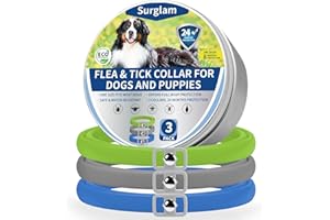 SURGLAM Collier Anti Puces Chien, Anti-Puces et Anti-Tiques Chiens Collier, 24 Mois de Protection Collier Antiparasitaire pour Chiens, Naturel Collier Antipuces Chien, Réglable Collier Répulsif Puces V-G-B