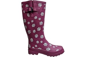 TOSH Womens Ladies Wellies Rubber Rain Boots Wellingtons Short & Tall Dog Paw Skull Festival Snow Buckle Adjustable