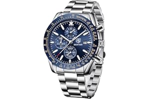 BY BENYAR BENYAR Montre Homme Etanche Analogique Quartz Chronographe Lumineuses Date Grand Cadran Classique Mode Affaires Montres Bracelet en Acier Inoxydable/Cuir Cadeau élégant pour Hommes