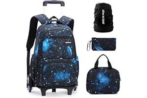 VOICI ET VOILA Set 4 Zaino con Ruote Scuola Zaino Trolley Borsa Scuola Elementare Zaini Bambina Ragazzi Media Zainetti Bambini con Rotelle Valigie Primario Secondario 31x16x45cm