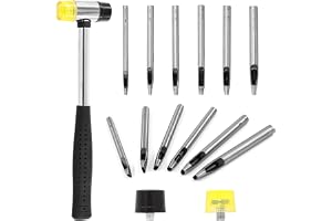 Swpeet 9pcs 6 storlek Läder Hollow Punch Set, 2-10mm Oval hål Punch och dubbelsidig mjuk hammare Mallet med 2 st ersättningsh