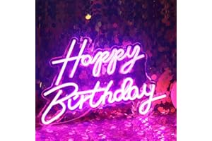 DAKABUKA Panneau néon LED « Happy Birthday » - Décoration de fête d'anniversaire - Alimentation USB - Décoration murale pour chambre à coucher - 5 V - Rose