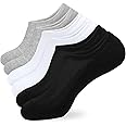 KOOOGEAR White Black No Show Socks, Non-Slip Invisible Trainer Sports Walking Socks Womens 4-7, Ladies Women Anti Blister Cushioned Breathable Cotton Socks with Silicone Stripes 3 Pairs