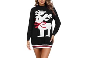 Nieery Womens Christmas Jumpers Women's Jumper Dress Loose Fit Knitted Long Sweater Xmas Jumper Top Knitwear Ladies Reindeer Jumper Merry Christmas Novelty Pullover