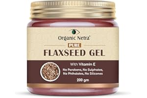 Organic Netra Pure Flaxseed Gel With Vitamin E For Hair & Skin, Strengthens & Nourishes Hair & Skin Health, Safe & Mild for All Skin Type, Reduces Fine Lines & Wrinkles, 200gm