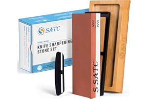 S SATC Schleifstein Messer Körnung 1000/6000 Wetzstein Professionell Schärfstein 2-IN-1 Messerschärfer Abziehstein Sharpening Stone mit Rutschfeste Bambusbasis und Winkelführung