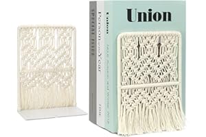 AELS Boho Macrame Bookends, Heavy Duty Metal Book Ends, Decorative Unique Bookend Supports for Shelves, Stopper for Books/Movies/CD,3.6 inchD x 6 inchW x 8.2 inchH
