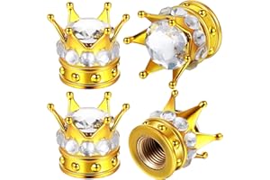 FRIENDA 4 Tapas de Válvula Brillante Cubiertas de Casquillos de Neumático de Coche de Corona de Diamante Artificial de Cristal Hecho a Mano Cromados, Atractivos Accesorios a Prueba de Polvo (Oro y Blanco)