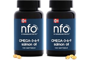 ‎NFO NFO OMEGA 3 6 9 SALMON OIL 2er-Pack [2x120=240 Kapseln] Omega 369 Lachsöl Kapseln mit EPA, DHA, DPA in TG, Omega 3 Kapseln hochdosiert, Omega 3 Öl Aminosäuren Komplex, Omega 3 Fischöl Kapseln, 14+ J