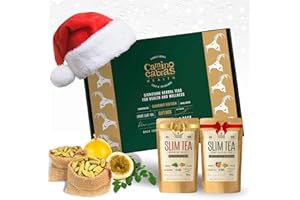 CAMINO DE CABRAS Coffret Cadeau Thé Matin Énergisant & Draineur + Infusion Nuit Confort Digestif - Cure Detox de 33 Jours - Thé Vert, Maté, Guarana, Pissenlit, Gingembre, Cardamome, Tisane en Vrac - Pack Thé 2 x 100g