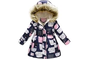 amropi Abrigos Niñas Floral Chaqueta con Pelo Capucha Bebe Invierno Caliente Ropa por 2-10 años