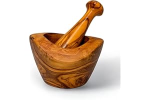 OLIVEART Handcrafted Olive Wood Mortar and Pestle Set - Rustic and Durable Kitchen Tool for Grinding Spices, Herbs, and Garlic - Eco-Friendly and Food Safe - Unique Natural Grain (Natural Wood, 8 cm)