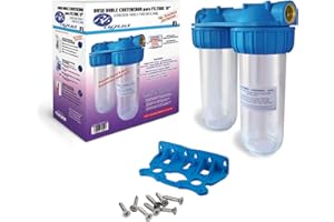 BBAGUA Filtro acqua doppio da 10" Include porta filtro a doppio bicchiere, supporto porta filtro a parete e chiave porta filtro facile da installare e manutenzione