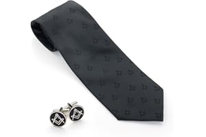 THE MASONIC COLLECTION - Cravate et boutons de manchette maçonniques noirs – 100 % polyester tissé avec motif carré et boussole, taille unique, Daim