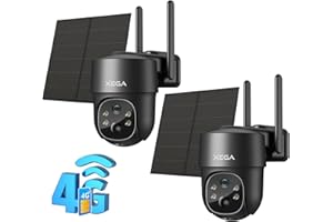 Xega 4G Telecamera Esterno con SIM Scheda, 2K HD PTZ Senza Fili con Pannello Solare Batterie, Videocamera Visione Notturna, Rilevamento del Movimento, Rotazione 355°/90° IP66