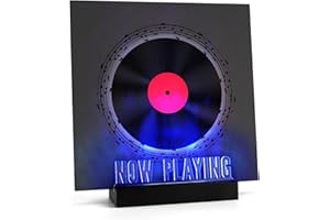 WOODOULOGY Now Playing Vinyl Record Stand,Light Up Wooden Album Display Holder with Acrylic Sign, Multi Color LED Now Spinning Hip Hop Record Wood Rack,LP Record Player Accessories Gift