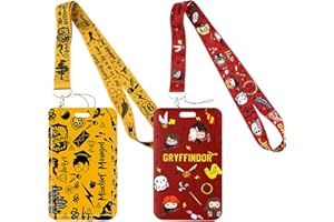 HOMEK 2 pièces Porte Badge Cordon Tour de Cou avec Porte-cartes, Harry Potter Porte Badge Strap Neck ​pour Porte Badges d'Identification, Cartes d'étudiant Clés Exposition Bureau, Jaune Rouge